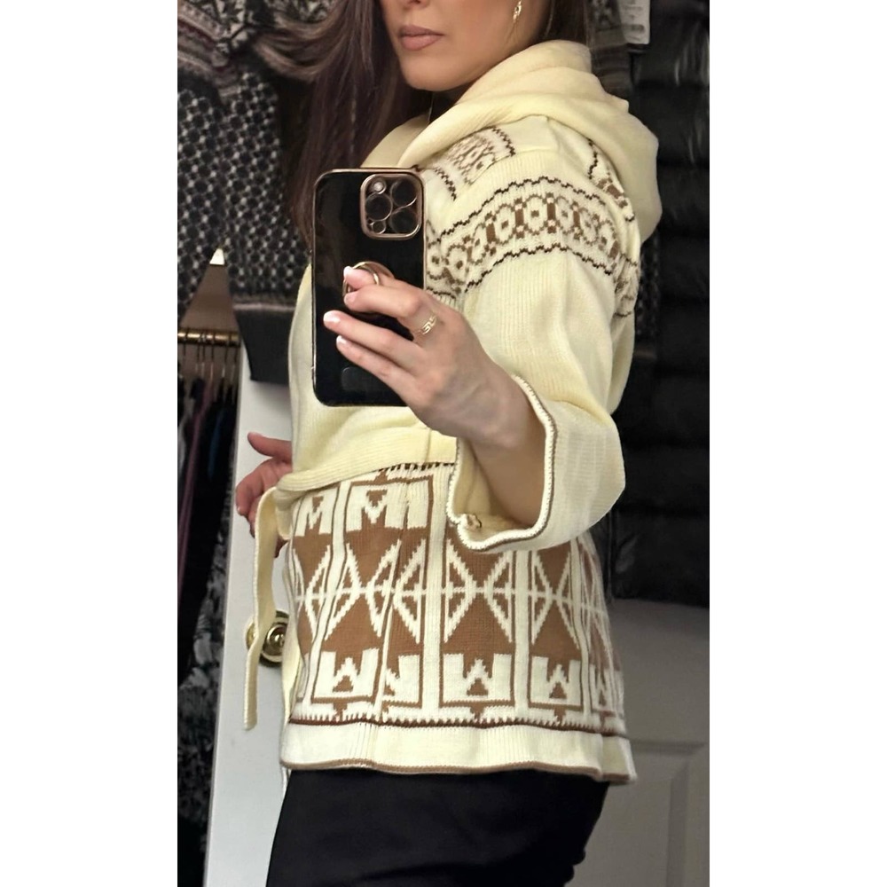 1970's Retro Barbra Sue by Imperial Hood Knit Cardigan Aztec w/ Bag orig Tag